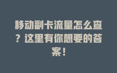 移动副卡流量怎么查？这里有你想要的答案！