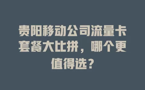 贵阳移动公司流量卡套餐大比拼，哪个更值得选？