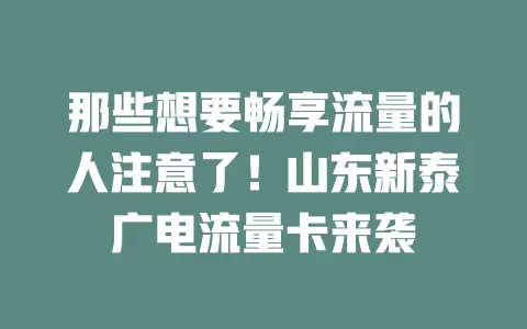 那些想要畅享流量的人注意了！山东新泰广电流量卡来袭