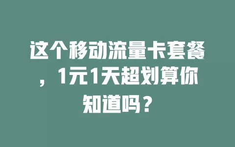 这个移动流量卡套餐，1元1天超划算你知道吗？