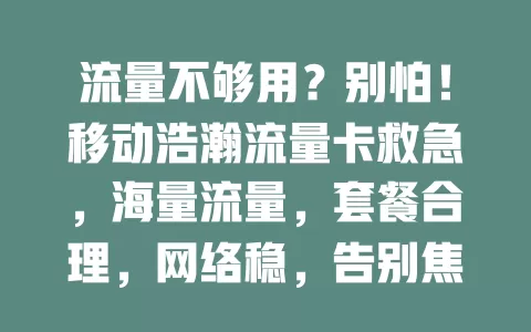 流量不够用？别怕！移动浩瀚流量卡救急，海量流量，套餐合理，网络稳，告别焦虑畅享数字生活
