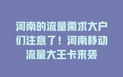 河南的流量需求大户们注意了！河南移动流量大王卡来袭