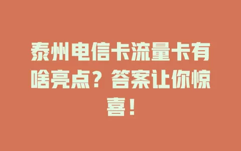 泰州电信卡流量卡有啥亮点？答案让你惊喜！