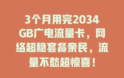 3个月用完2034GB广电流量卡，网络超稳套餐亲民，流量不愁超惊喜！