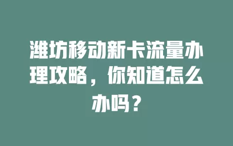 潍坊移动新卡流量办理攻略，你知道怎么办吗？