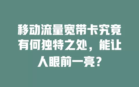 移动流量宽带卡究竟有何独特之处，能让人眼前一亮？
