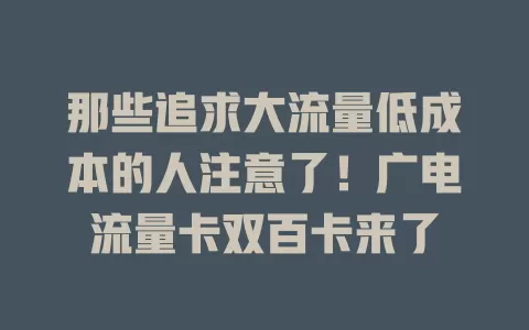 那些追求大流量低成本的人注意了！广电流量卡双百卡来了