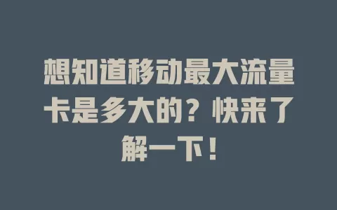 想知道移动最大流量卡是多大的？快来了解一下！