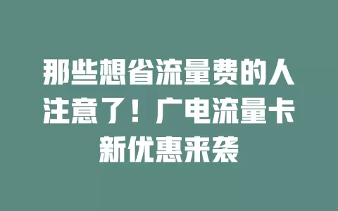 那些想省流量费的人注意了！广电流量卡新优惠来袭