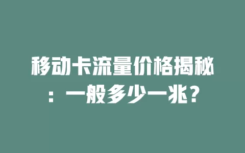 移动卡流量价格揭秘：一般多少一兆？