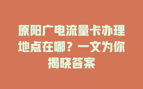 原阳广电流量卡办理地点在哪？一文为你揭晓答案