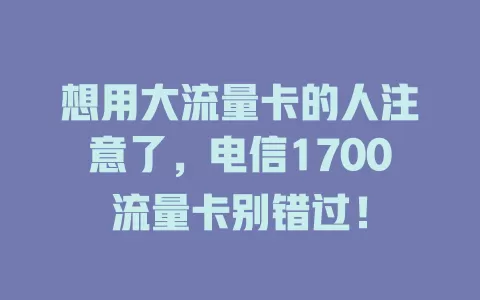 想用大流量卡的人注意了，电信1700流量卡别错过！