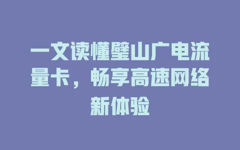 一文读懂璧山广电流量卡，畅享高速网络新体验