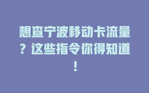 想查宁波移动卡流量？这些指令你得知道！