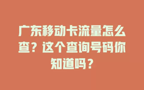 广东移动卡流量怎么查？这个查询号码你知道吗？