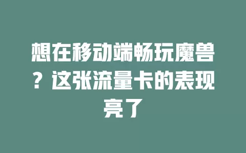 想在移动端畅玩魔兽？这张流量卡的表现亮了