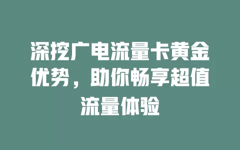 深挖广电流量卡黄金优势，助你畅享超值流量体验
