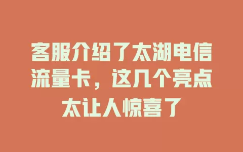 客服介绍了太湖电信流量卡，这几个亮点太让人惊喜了