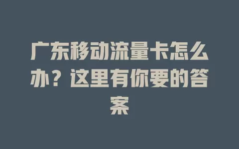 广东移动流量卡怎么办？这里有你要的答案