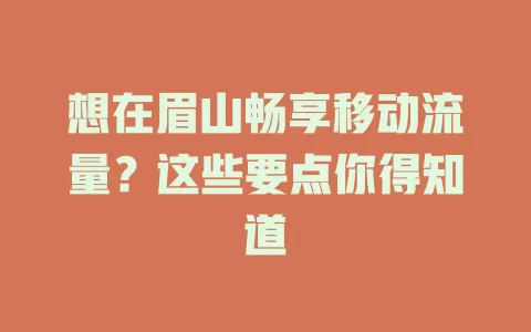 想在眉山畅享移动流量？这些要点你得知道