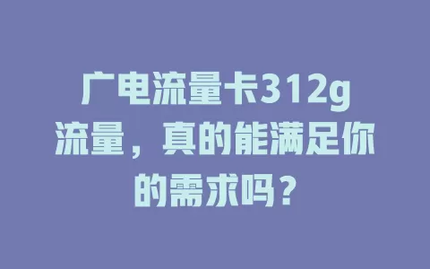 广电流量卡312g流量，真的能满足你的需求吗？