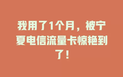 我用了1个月，被宁夏电信流量卡惊艳到了！