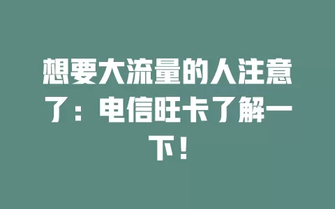 想要大流量的人注意了：电信旺卡了解一下！