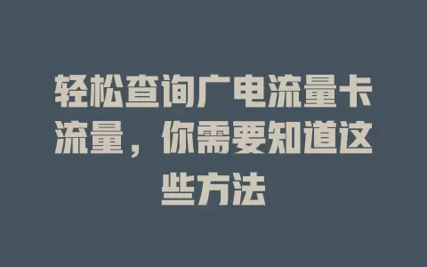 轻松查询广电流量卡流量，你需要知道这些方法