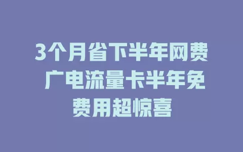 3个月省下半年网费 广电流量卡半年免费用超惊喜