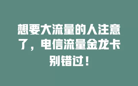 想要大流量的人注意了，电信流量金龙卡别错过！