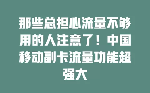 那些总担心流量不够用的人注意了！中国移动副卡流量功能超强大