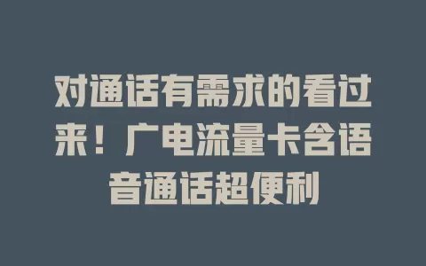 对通话有需求的看过来！广电流量卡含语音通话超便利
