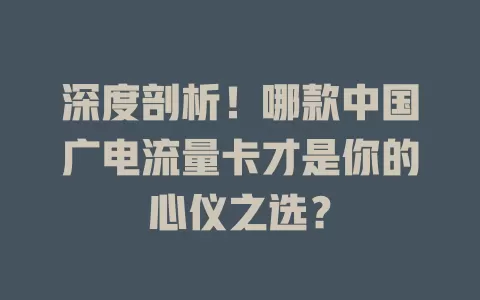 深度剖析！哪款中国广电流量卡才是你的心仪之选？