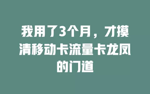 我用了3个月，才摸清移动卡流量卡龙凤的门道