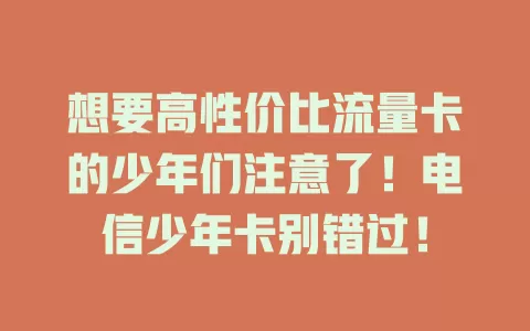 想要高性价比流量卡的少年们注意了！电信少年卡别错过！