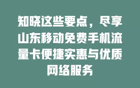 知晓这些要点，尽享山东移动免费手机流量卡便捷实惠与优质网络服务