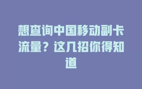 想查询中国移动副卡流量？这几招你得知道