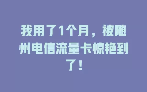我用了1个月，被随州电信流量卡惊艳到了！