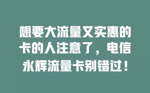 想要大流量又实惠的卡的人注意了，电信永辉流量卡别错过！