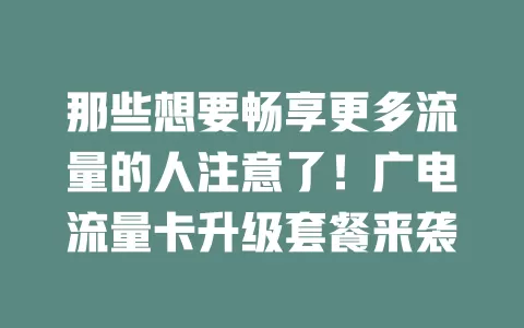 那些想要畅享更多流量的人注意了！广电流量卡升级套餐来袭
