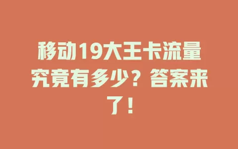 移动19大王卡流量究竟有多少？答案来了！