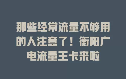 那些经常流量不够用的人注意了！衡阳广电流量王卡来啦