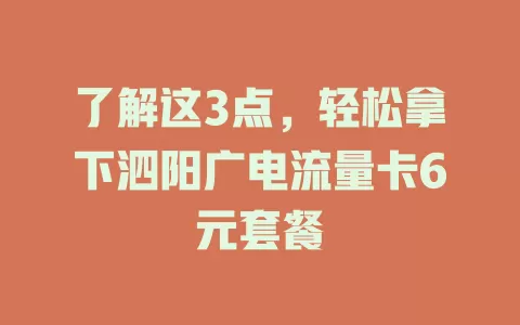 了解这3点，轻松拿下泗阳广电流量卡6元套餐