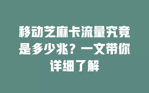 移动芝麻卡流量究竟是多少兆？一文带你详细了解