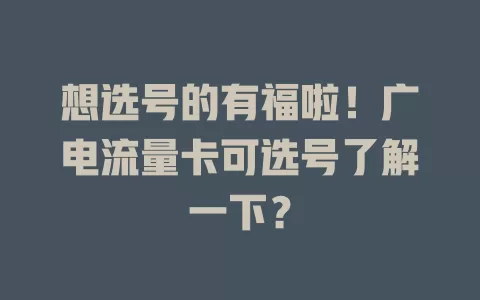 想选号的有福啦！广电流量卡可选号了解一下？