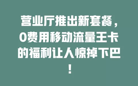 营业厅推出新套餐，0费用移动流量王卡的福利让人惊掉下巴！