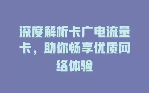 深度解析卡广电流量卡，助你畅享优质网络体验