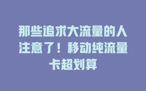 那些追求大流量的人注意了！移动纯流量卡超划算