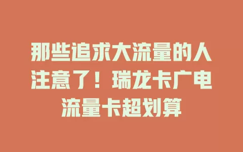 那些追求大流量的人注意了！瑞龙卡广电流量卡超划算