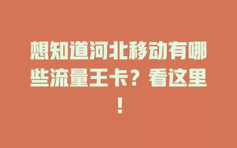 想知道河北移动有哪些流量王卡？看这里！